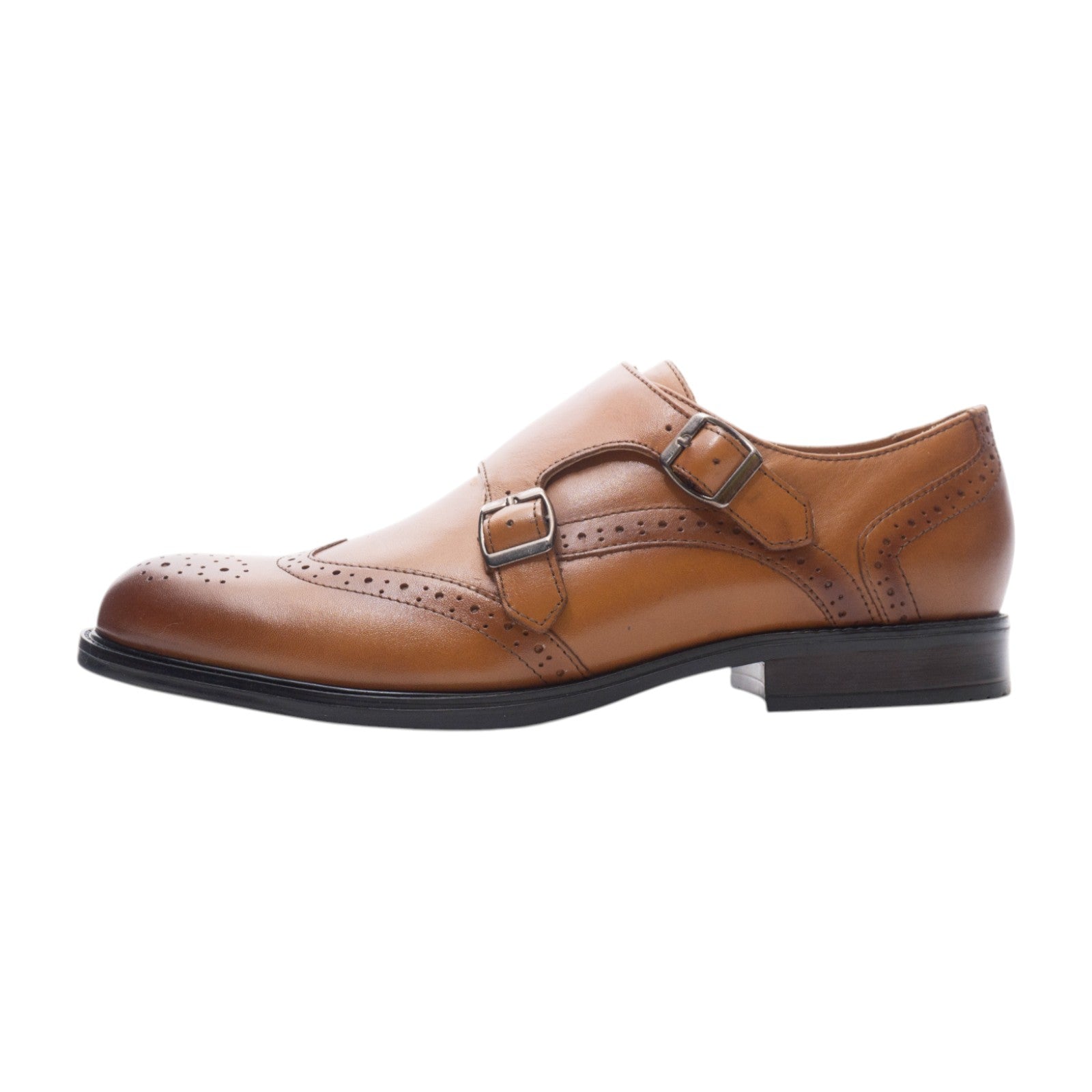 Round toe Doublemonk Wing Tip Light Brown