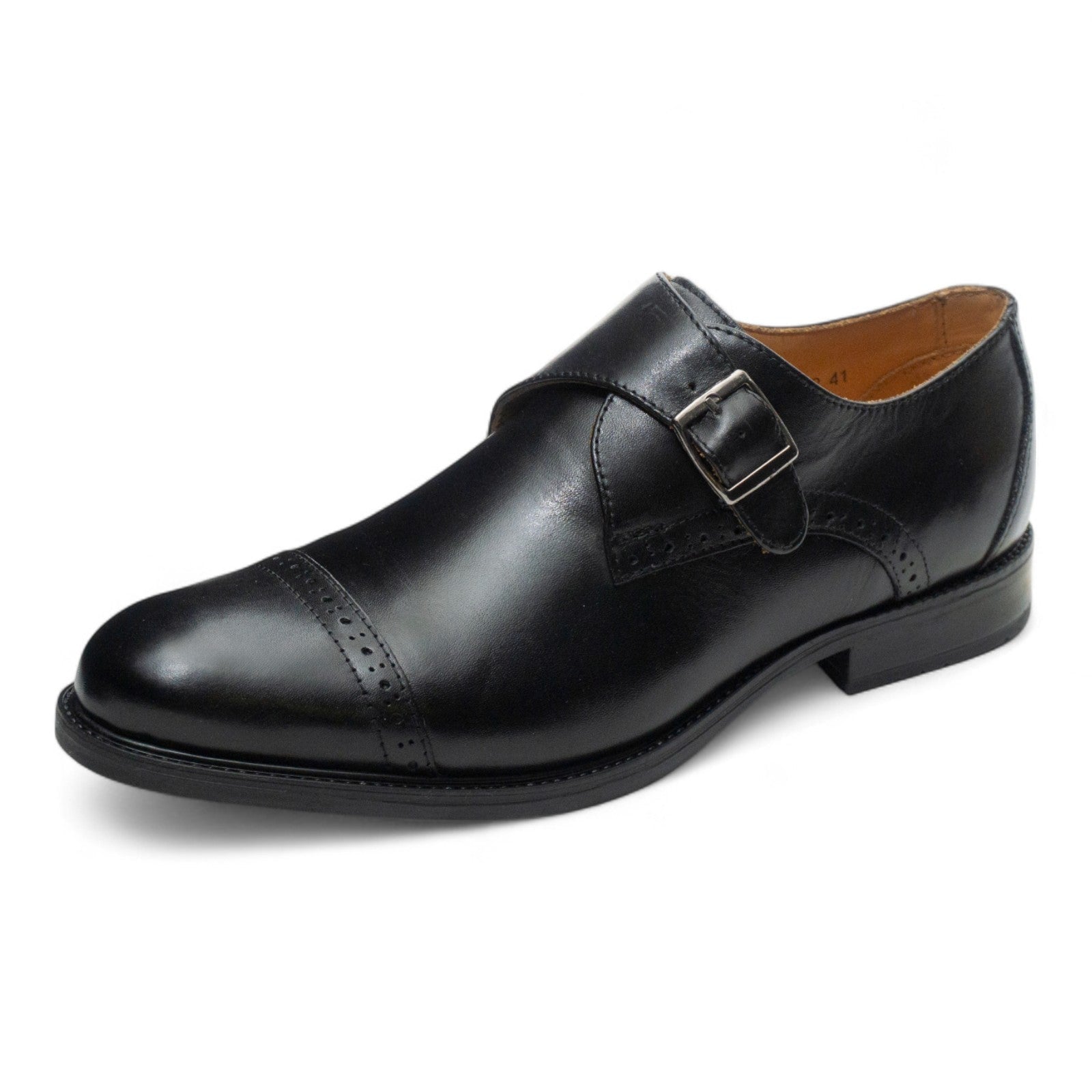 Round toe Singlemonk Quarter Brogue Black