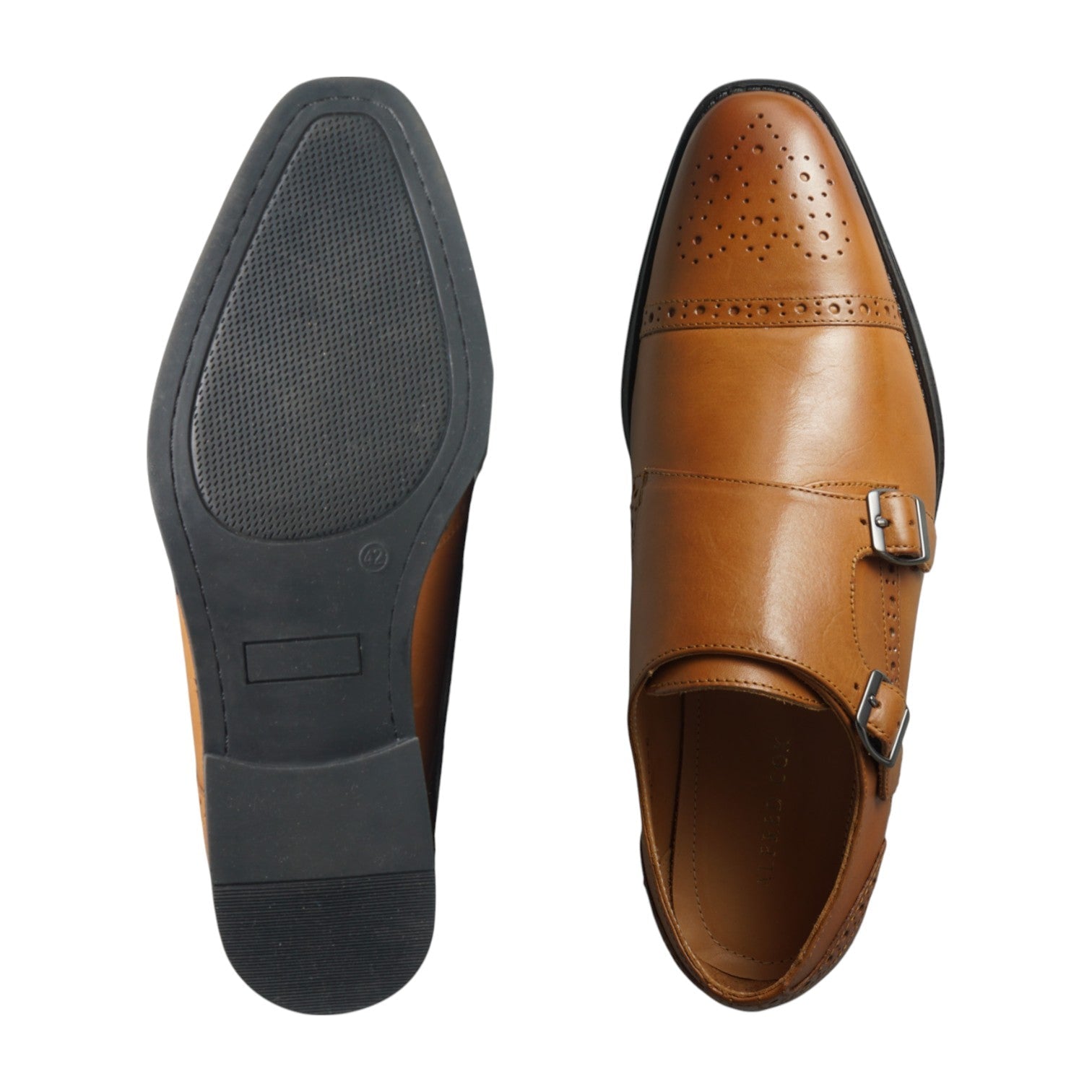 Semi long toe Doublemonk Semi Brogue tan